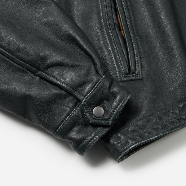 DESTROYED LEATHER JACKET - WASHED OLIVE