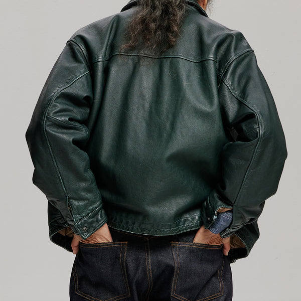 DESTROYED LEATHER JACKET - WASHED OLIVE