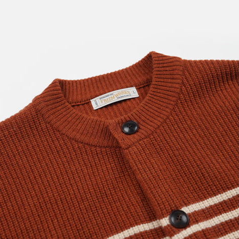 WOOL STRIPE ROUND CARDIGAN - BRICK