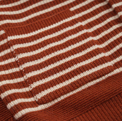 WOOL STRIPE ROUND CARDIGAN - BRICK