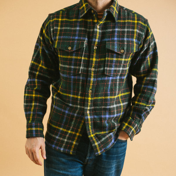BIG POCKET FLANNEL SHIRT - PEAT/BLUE-YELLOW