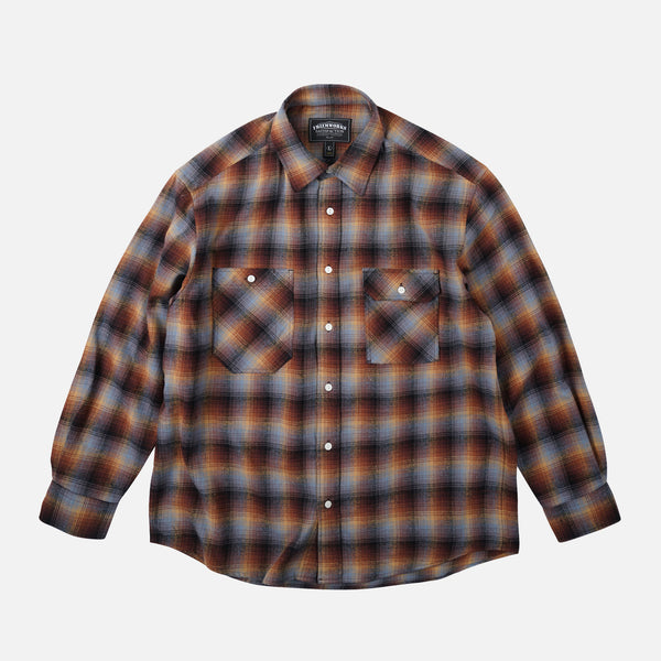 FLANNEL CHECK WORK SHIRT - BROWN SKY