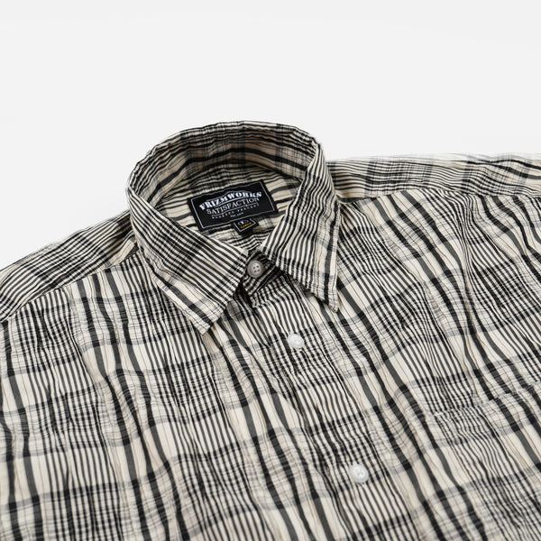 GATHERED SEERSUCKER CHECK SHIRT - BLACK