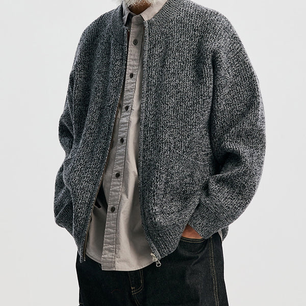 TWEED ZIP UP CARDIGAN - CHARCOAL