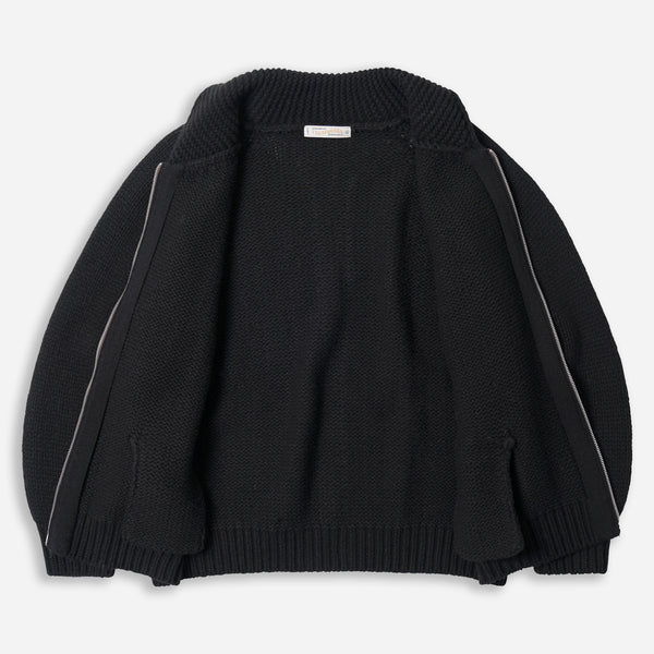 HEAVY COWICHAN ZIP UP CARDIGAN - BLACK