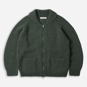 Frizmworks - HEAVY COWICHAN ZIP UP CARDIGAN - FOREST GREEN -  - Main Front View