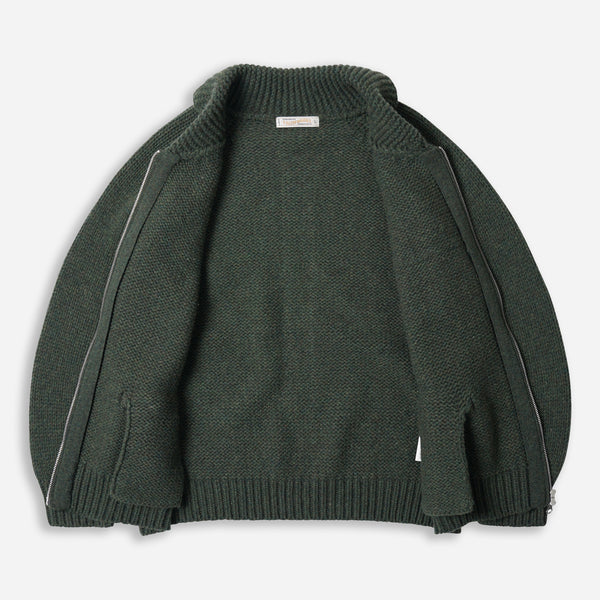 HEAVY COWICHAN ZIP UP CARDIGAN - FOREST GREEN