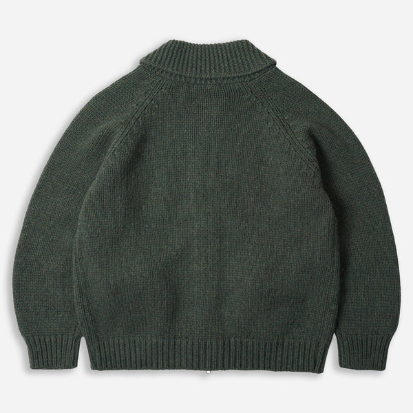 HEAVY COWICHAN ZIP UP CARDIGAN - FOREST GREEN