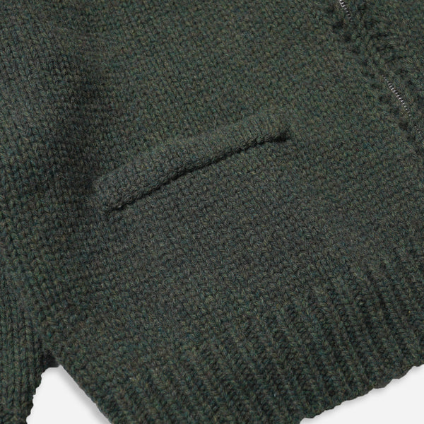 HEAVY COWICHAN ZIP UP CARDIGAN - FOREST GREEN