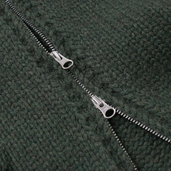 HEAVY COWICHAN ZIP UP CARDIGAN - FOREST GREEN