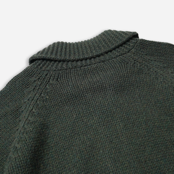 HEAVY COWICHAN ZIP UP CARDIGAN - FOREST GREEN