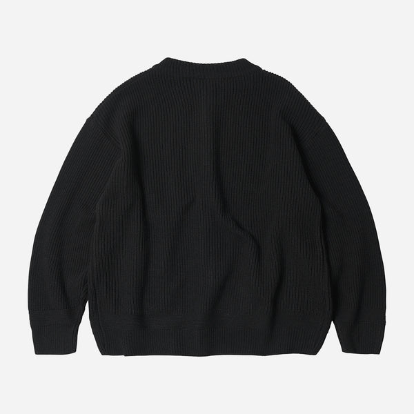 HEAVY WOOL ROUND CARDIGAN - BLACK - THE GREAT DIVIDE
