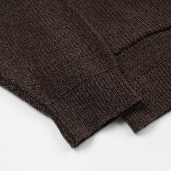 HEAVY WOOL ROUND CARDIGAN - CHOCO BROWN