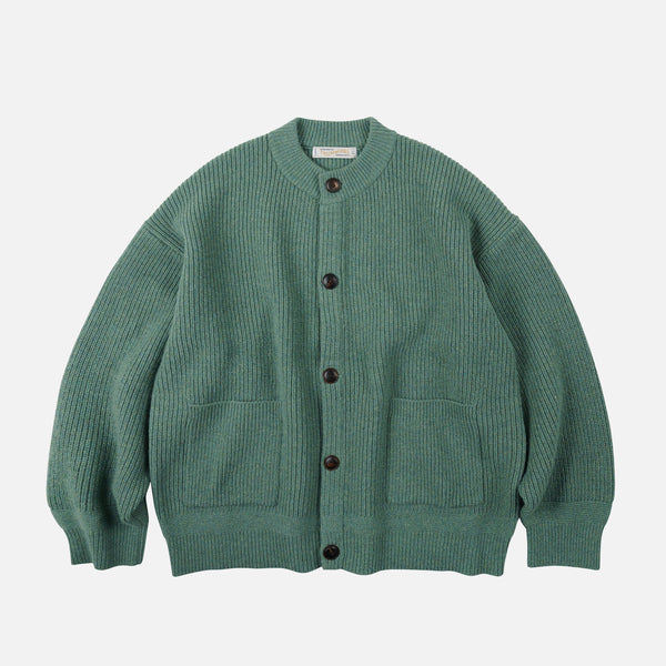 HEAVY WOOL ROUND CARDIGAN - JADE GREEN
