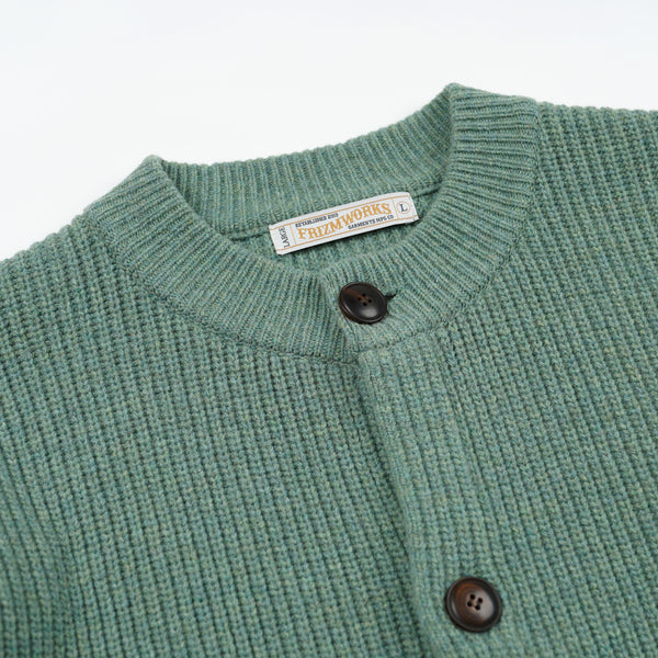 HEAVY WOOL ROUND CARDIGAN - JADE GREEN
