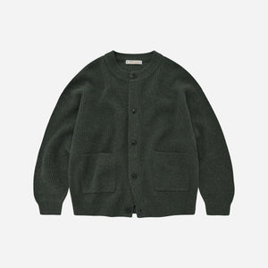 Frizmworks - HEAVY WOOL ROUND CARDIGAN - FOREST GREEN -  - Main Front View
