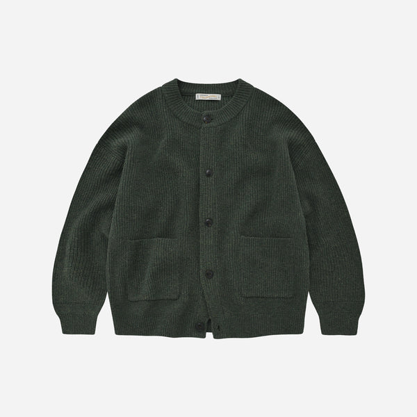 HEAVY WOOL ROUND CARDIGAN - FOREST GREEN