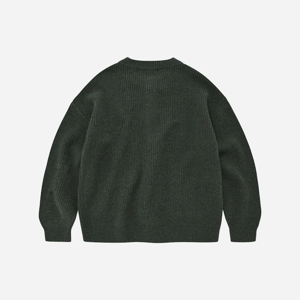 HEAVY WOOL ROUND CARDIGAN - FOREST GREEN