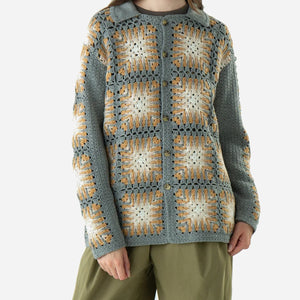 Pendleton - CROCHET POLO BUTTON KNIT - MUSTARD/GREY -  - Main Front View