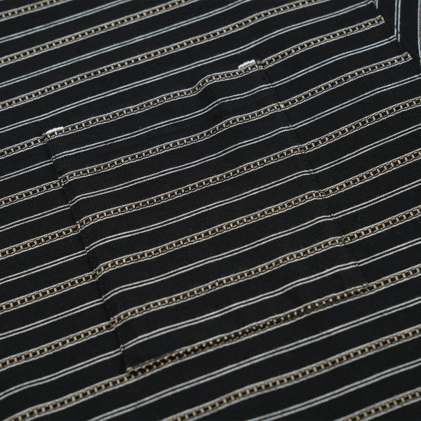 JACQUARD STRIPE HALF T-SHIRT - BLACK
