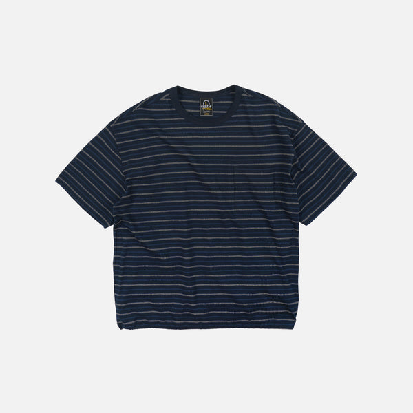 JACQUARD STRIPE HALF T-SHIRT - NAVY
