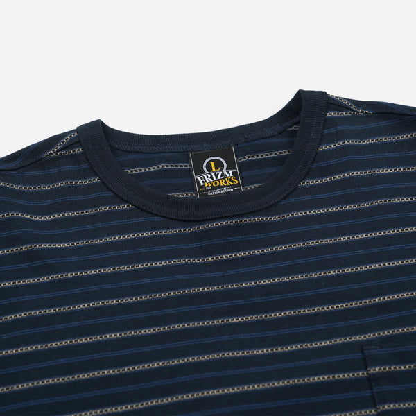 JACQUARD STRIPE HALF T-SHIRT - NAVY