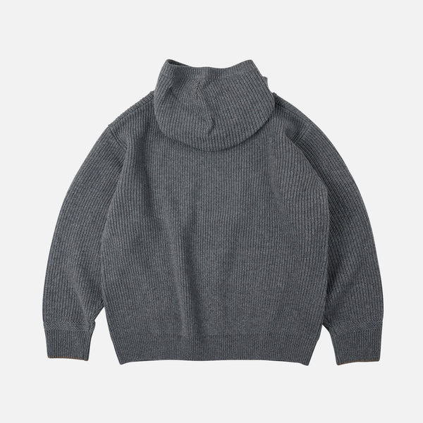 KANGAROO KNIT PULLOVER HOODIE - GREY