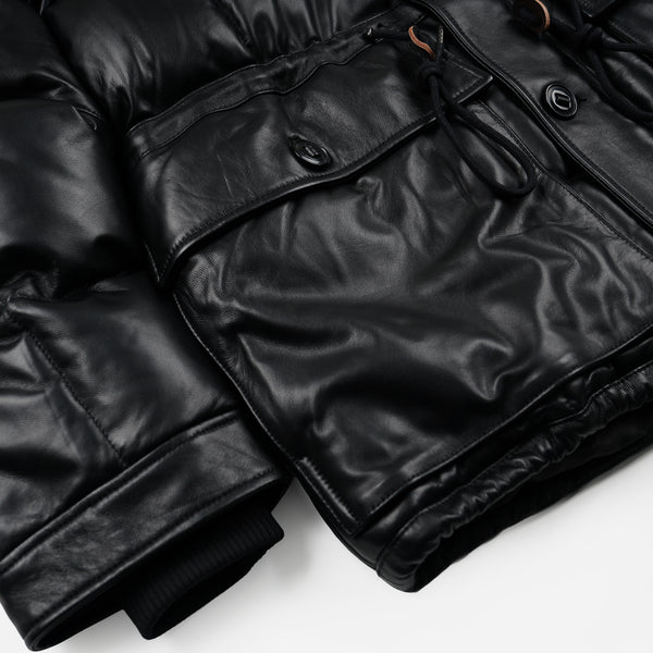LEATHER KARAKORAM GOOSE DOWN PARKA JACKET - BLACK