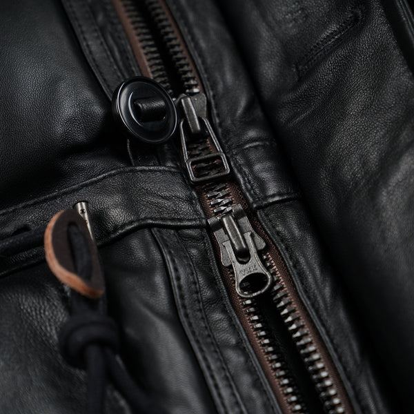 LEATHER KARAKORAM GOOSE DOWN PARKA JACKET - BLACK