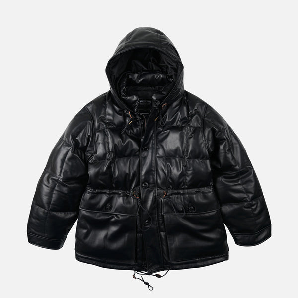 LEATHER KARAKORAM GOOSE DOWN PARKA JACKET - BLACK