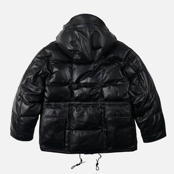LEATHER KARAKORAM GOOSE DOWN PARKA JACKET - BLACK