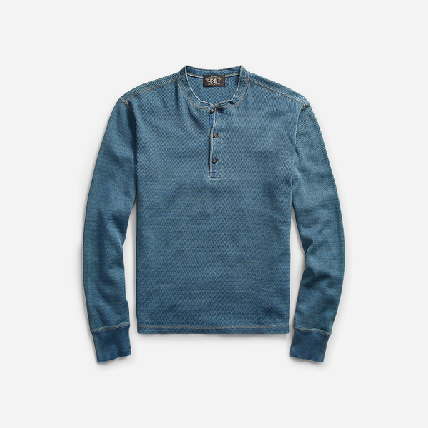 JACQUARD HENLEY SHIRT - WASHED BLUE INDIGO