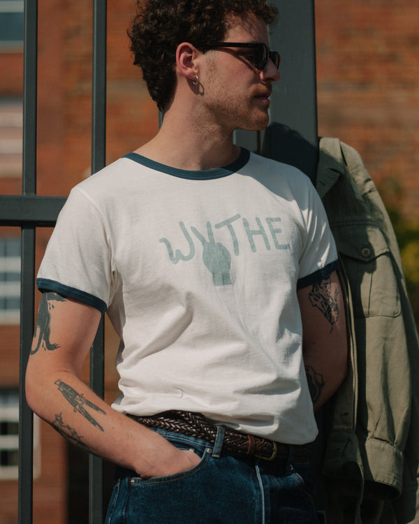 PEACE RINGER T-SHIRT - WHITE/FADED NAVY