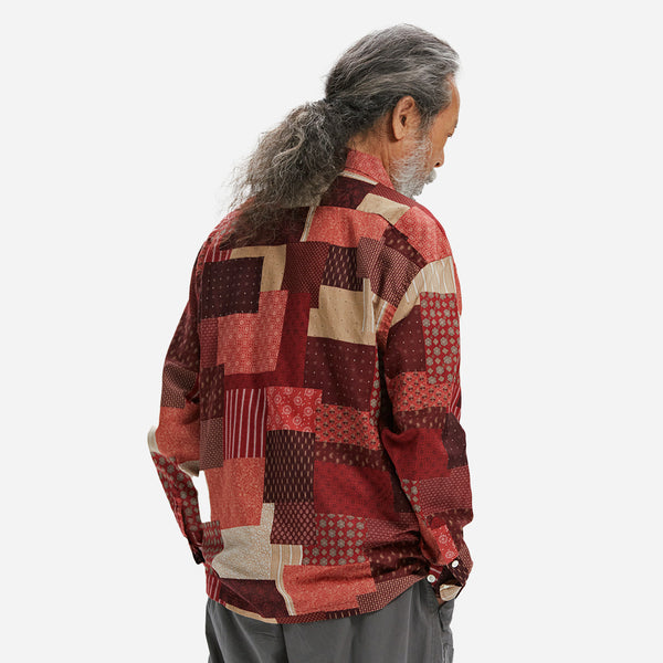 MIXED PATCHWORK SHIRT - BURGUNDY