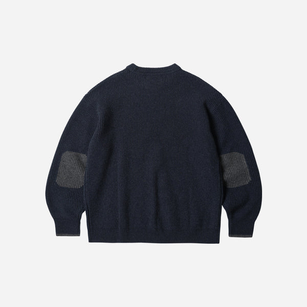 PATCH ROUND PULLOVER KNIT - NAVY