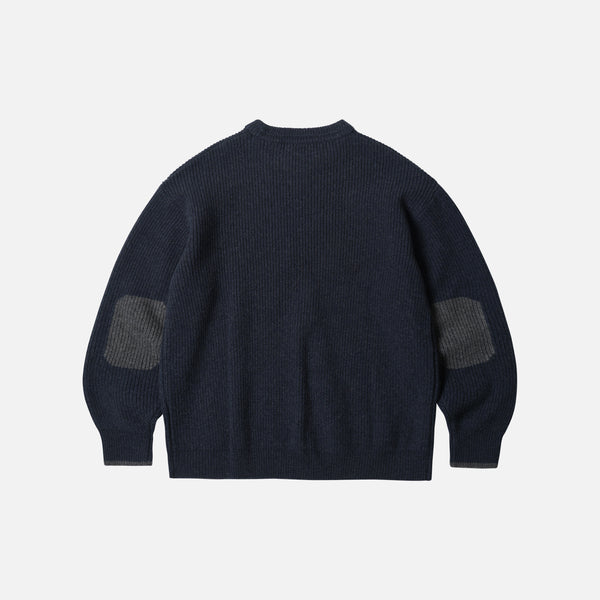 PATCH ROUND PULLOVER KNIT - NAVY