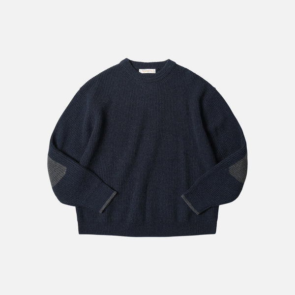 PATCH ROUND PULLOVER KNIT - NAVY