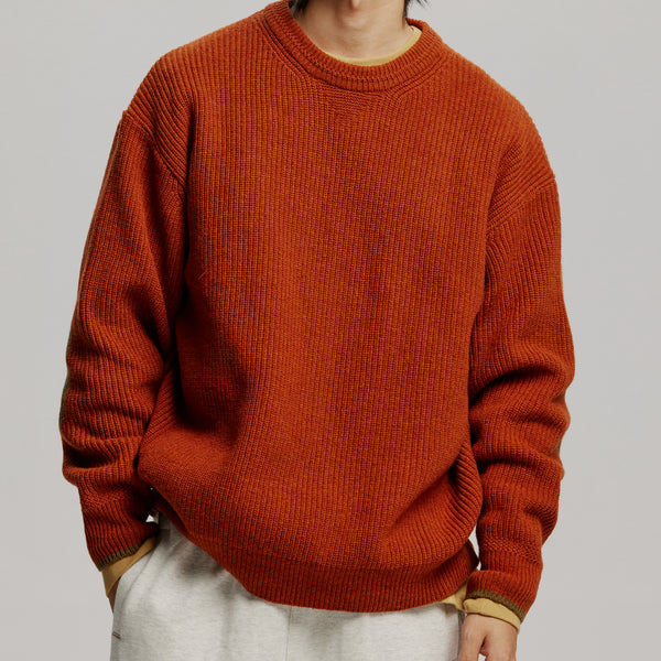 PATCH ROUND PULLOVER KNIT - BRICK