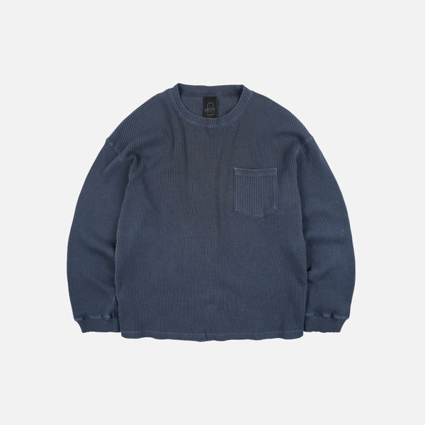 PIGMENT DYEING WAFFLE L/S T-SHIRT - BLUE