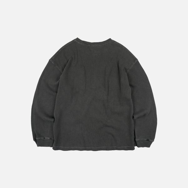 PIGMENT DYEING WAFFLE L/S T-SHIRT - CHACOAL