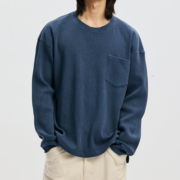 PIGMENT DYEING WAFFLE L/S T-SHIRT - BLUE