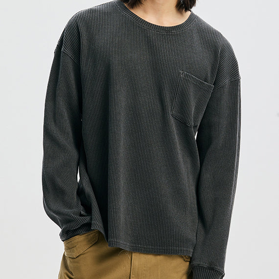 PIGMENT DYEING WAFFLE L/S T-SHIRT - CHACOAL