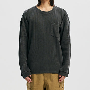 PIGMENT DYEING WAFFLE L/S T-SHIRT - CHACOAL