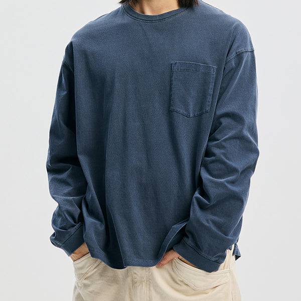 PIGMENT POCKET L/S T-SHIRT - BLUE