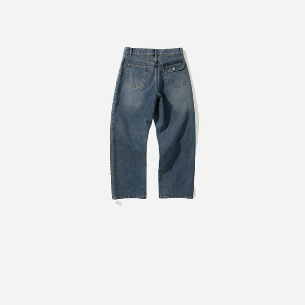 PIN TUCK LOOSE FIT JEANS - INDIGO WASHED