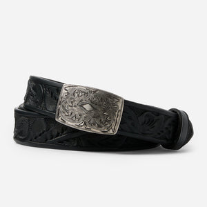 Double RL By Ralph Lauren - COLEMAN LEATHER BELT - BLACK -  - Main Front View