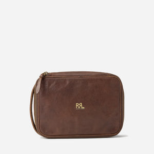 Double RL By Ralph Lauren - LARGE LEATHER TRAVEL POUCH - BROWN -  - Main Front View