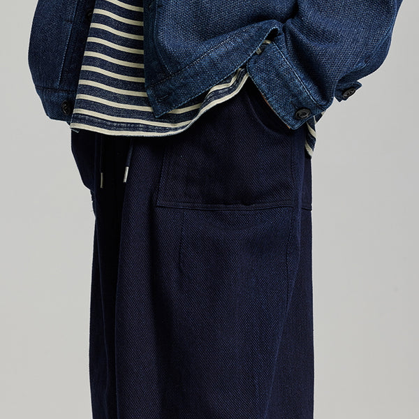 SASHIKO DENIM BALLOON PANTS - INDIGO
