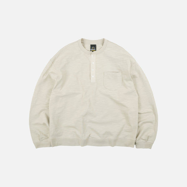 SLUB HENLEY L/S T-SHIRT - KHAKI BEIGE