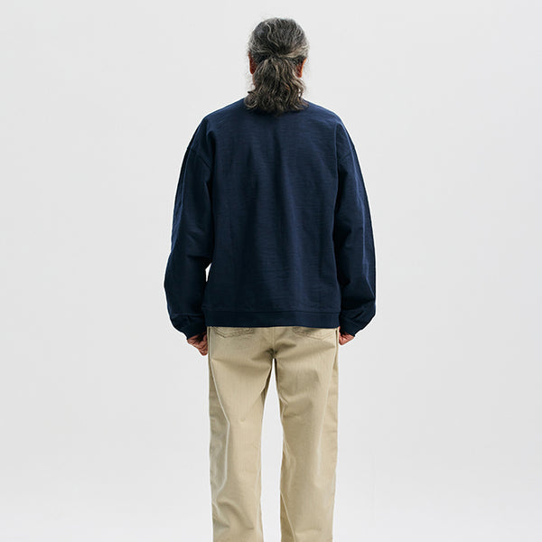 SLUB HENLEY L/S T-SHIRT - NAVY